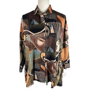 3 Potato Button Down Art To Wear Tunic Top Flowy Size L/XL NEW!